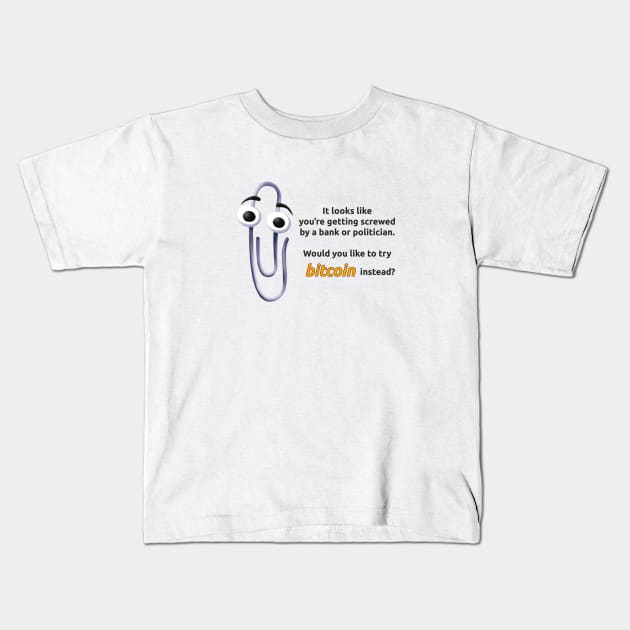 Clippy Bitcoin Kids T-Shirt by phneep